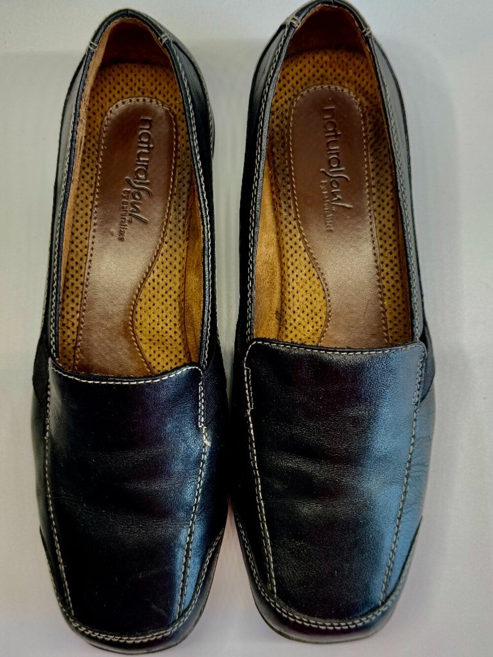 Natural Soul by Naturalizer Black Leather Slip On Loafers WM Comfort Size 10 Med